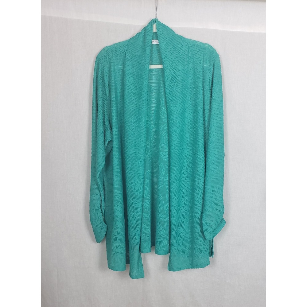 Susan Graver Womens 3XP Kelly Green Textured‎ Floral Open Front Cardigan Spring